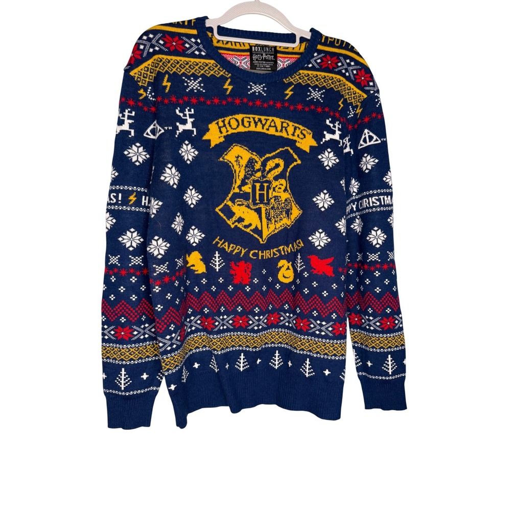 BoxLunch Harry Potter Hogwarts Happy Christmas Fair Isle Sweater Navy Mens M